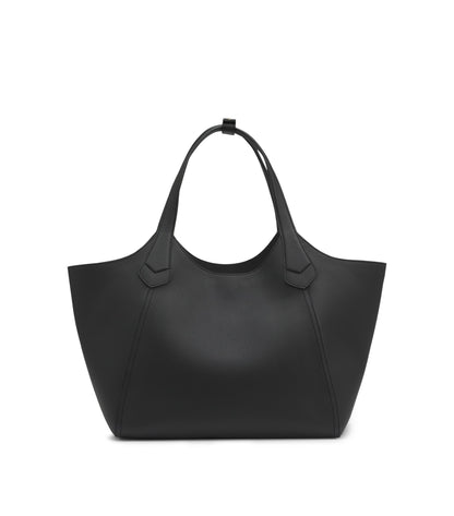 Leather tote bag with metallic logo lettering