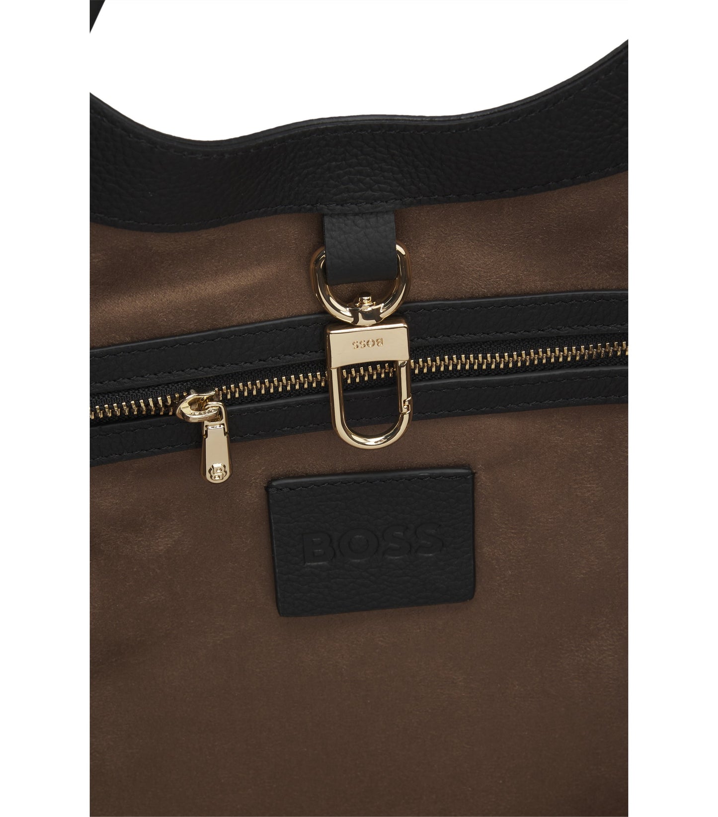 Leather tote bag with metallic logo lettering