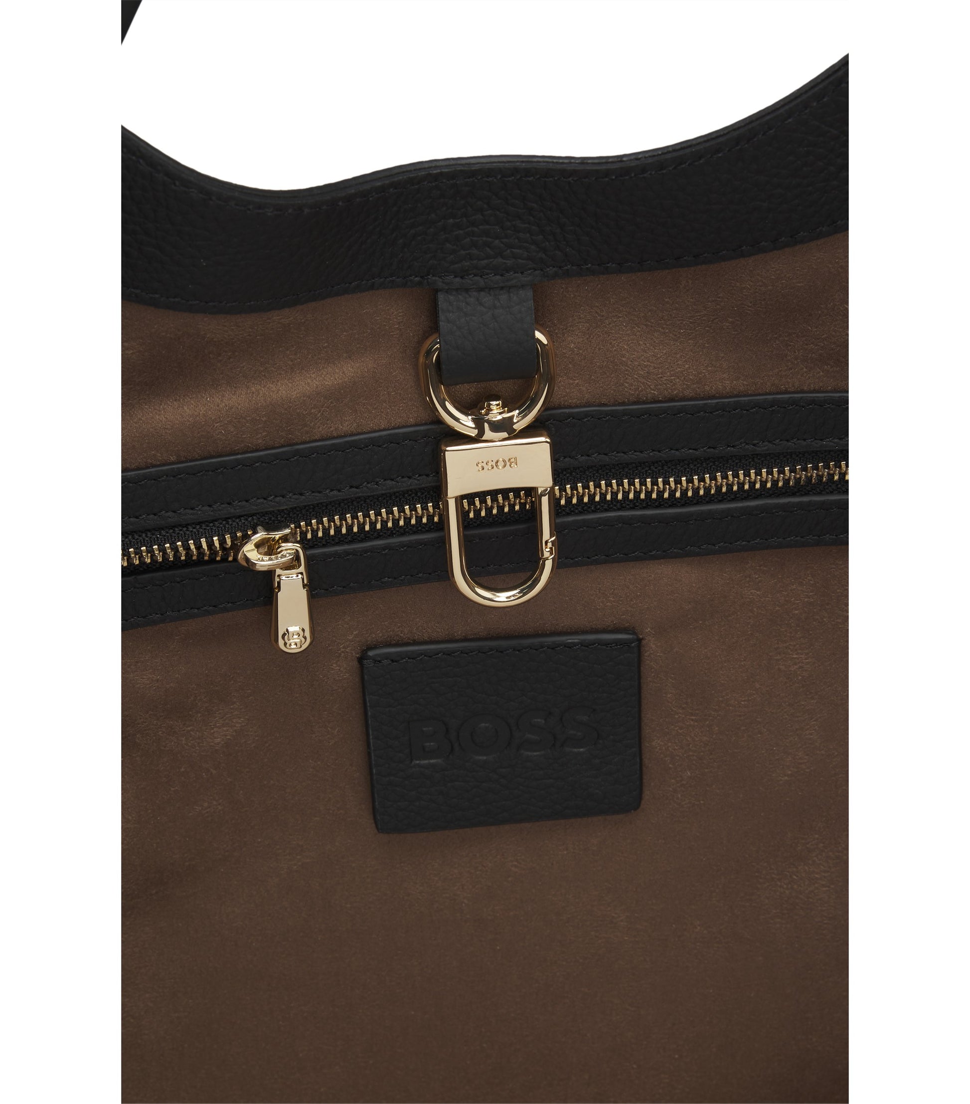 Leather tote bag with metallic logo lettering