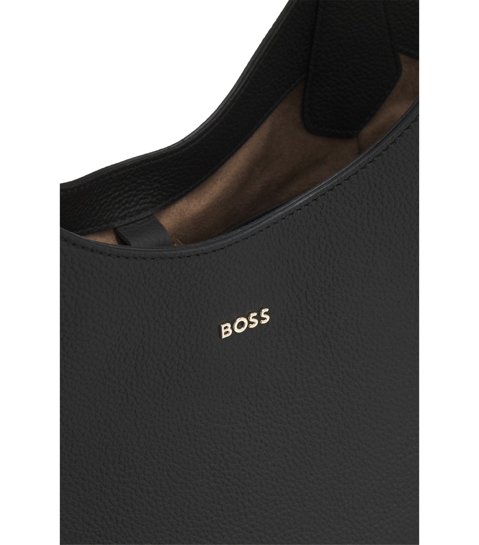 Leather tote bag with metallic logo lettering