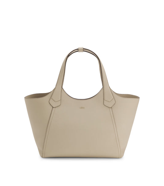 Leather tote bag with metallic logo lettering