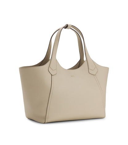 Leather tote bag with metallic logo lettering
