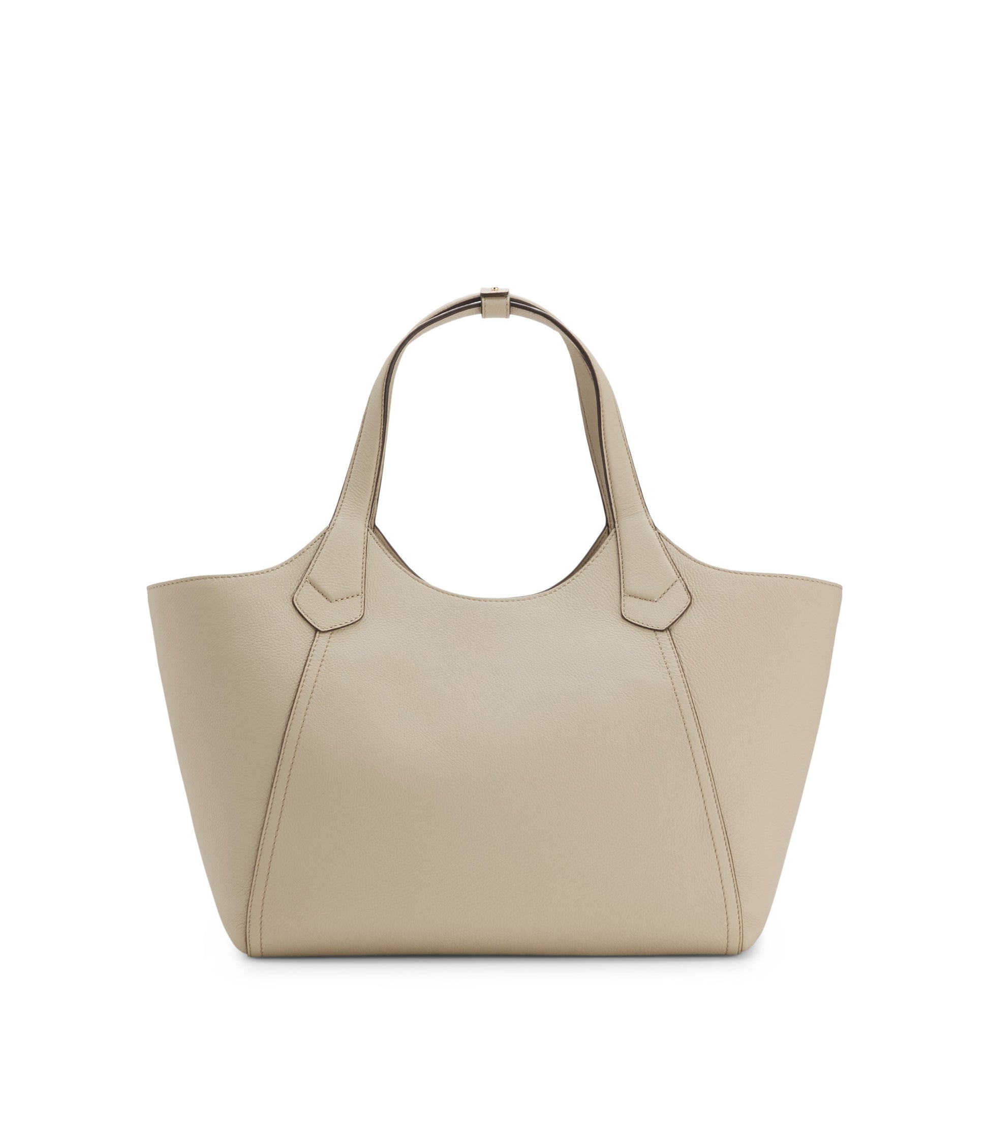 Leather tote bag with metallic logo lettering