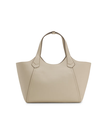Leather tote bag with metallic logo lettering