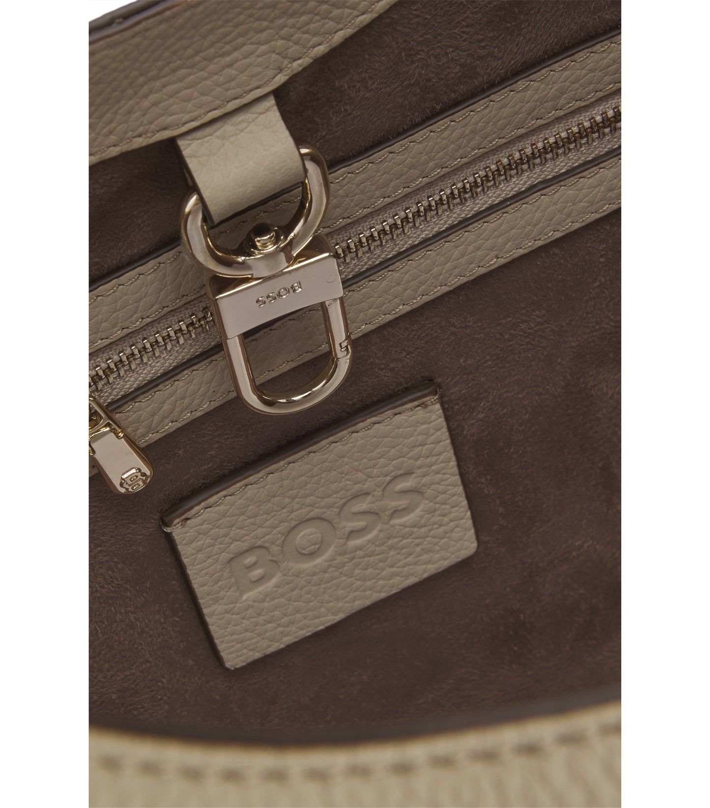 Leather tote bag with metallic logo lettering