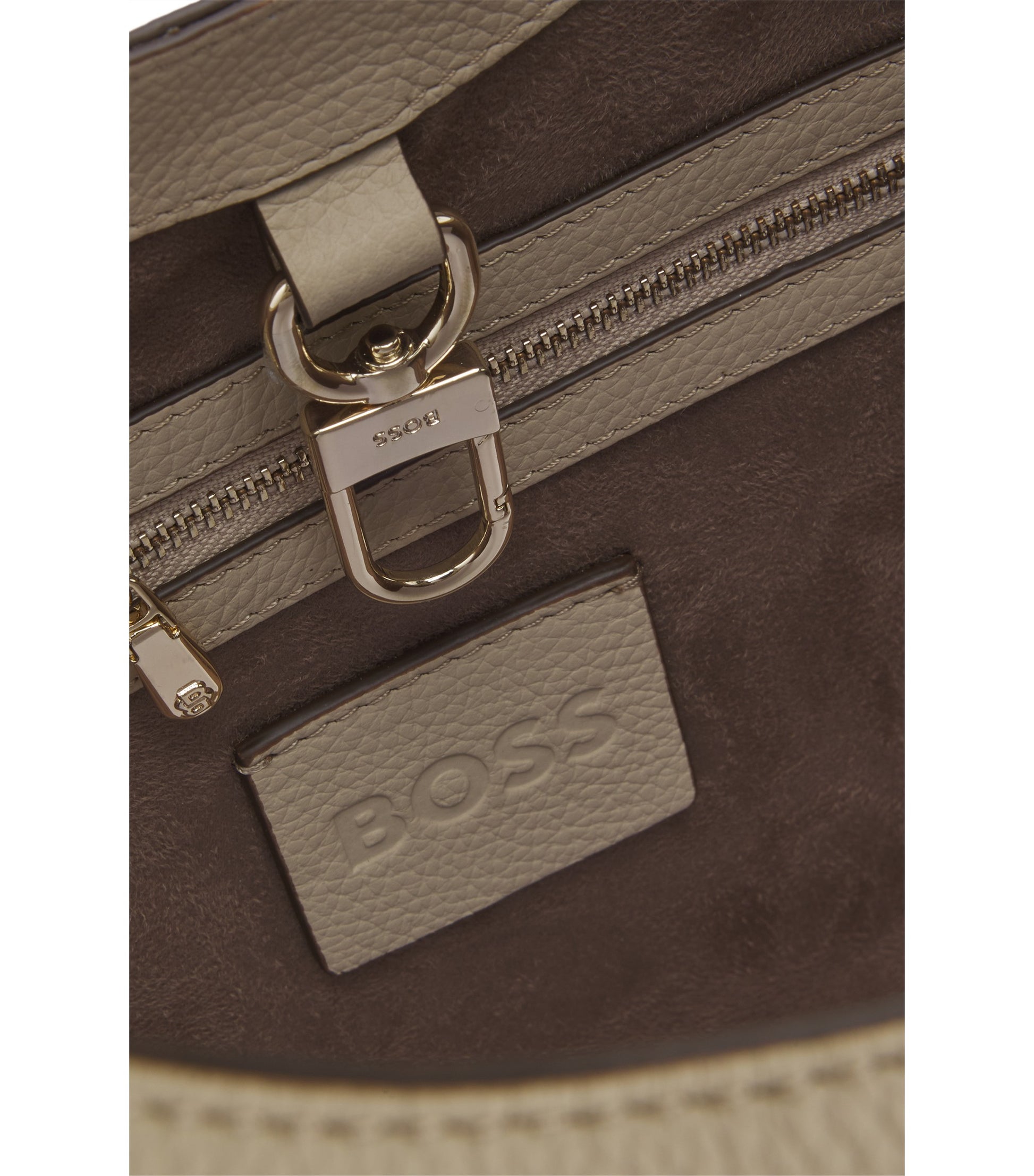 Leather tote bag with metallic logo lettering