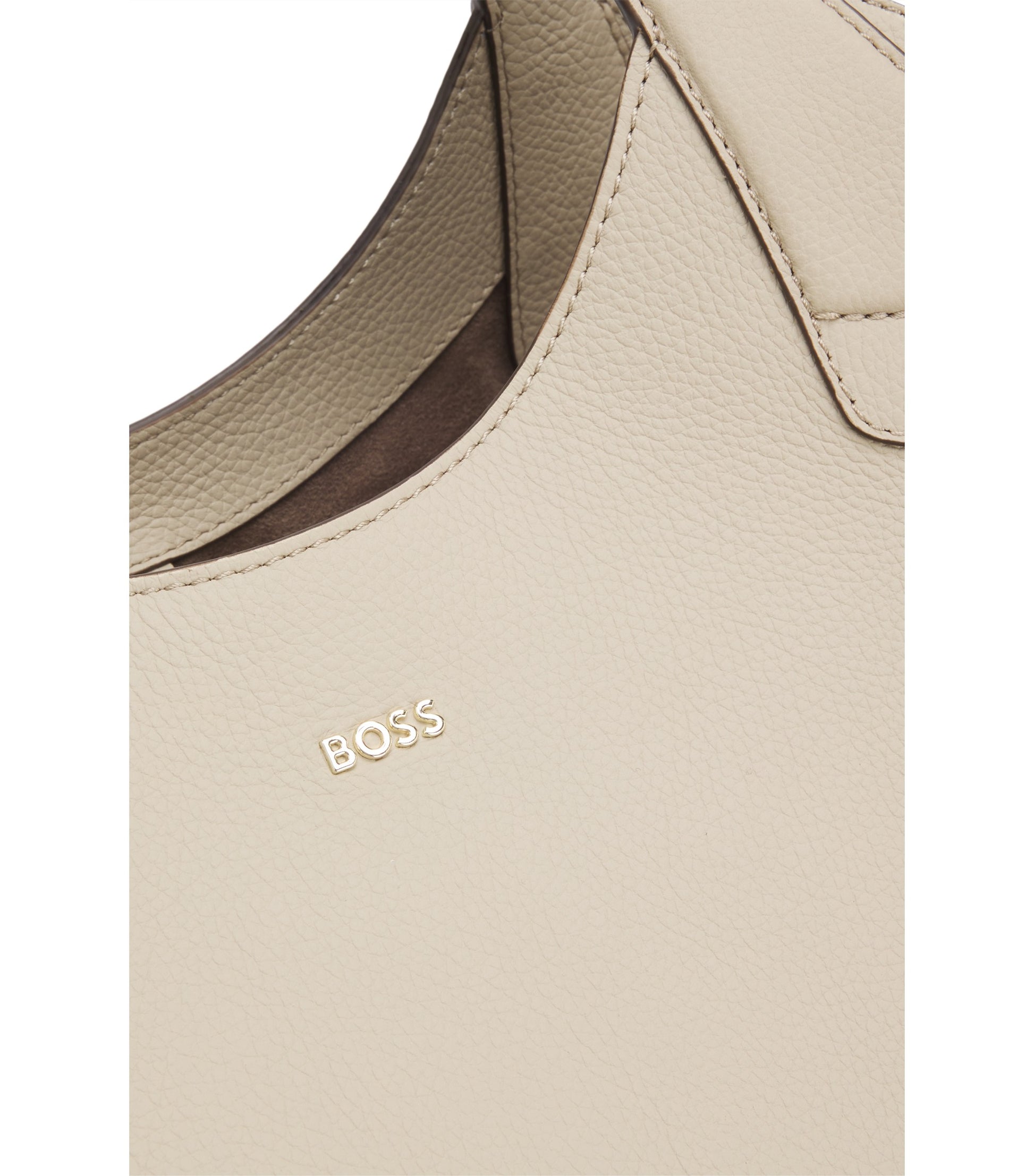 Leather tote bag with metallic logo lettering