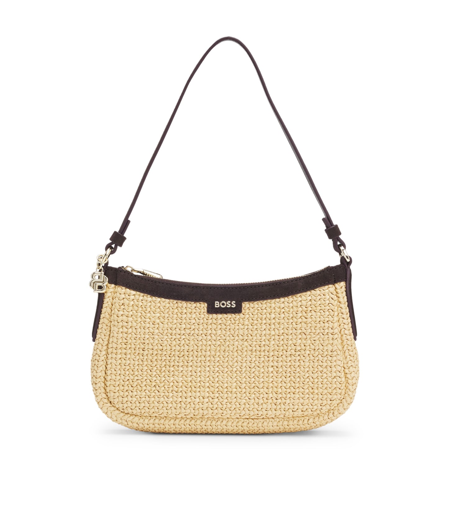 Raffia shoulder bag with Double B monogram charm