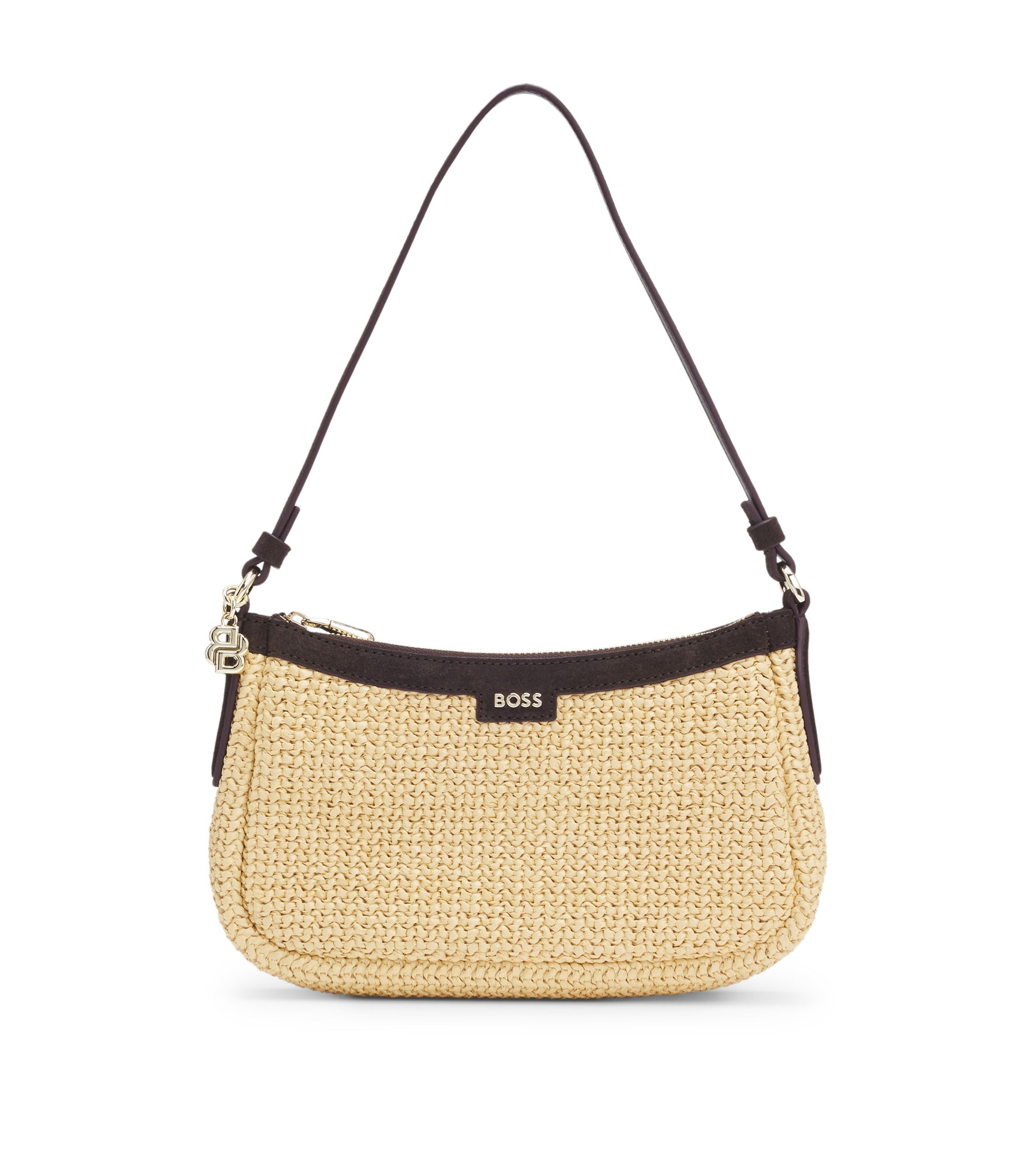 Raffia shoulder bag with Double B monogram charm