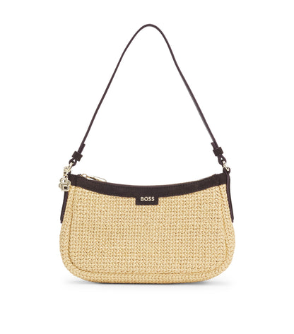 Raffia shoulder bag with Double B monogram charm