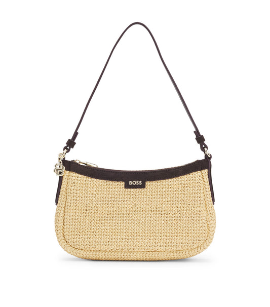 Raffia shoulder bag with Double B monogram charm