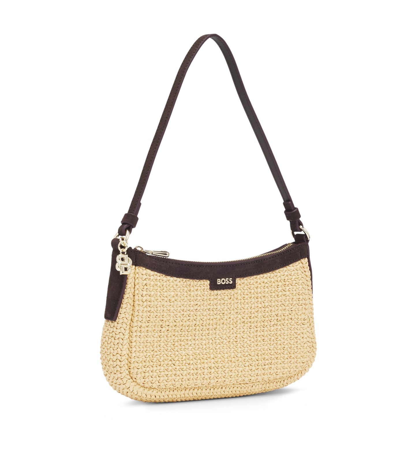 Raffia shoulder bag with Double B monogram charm