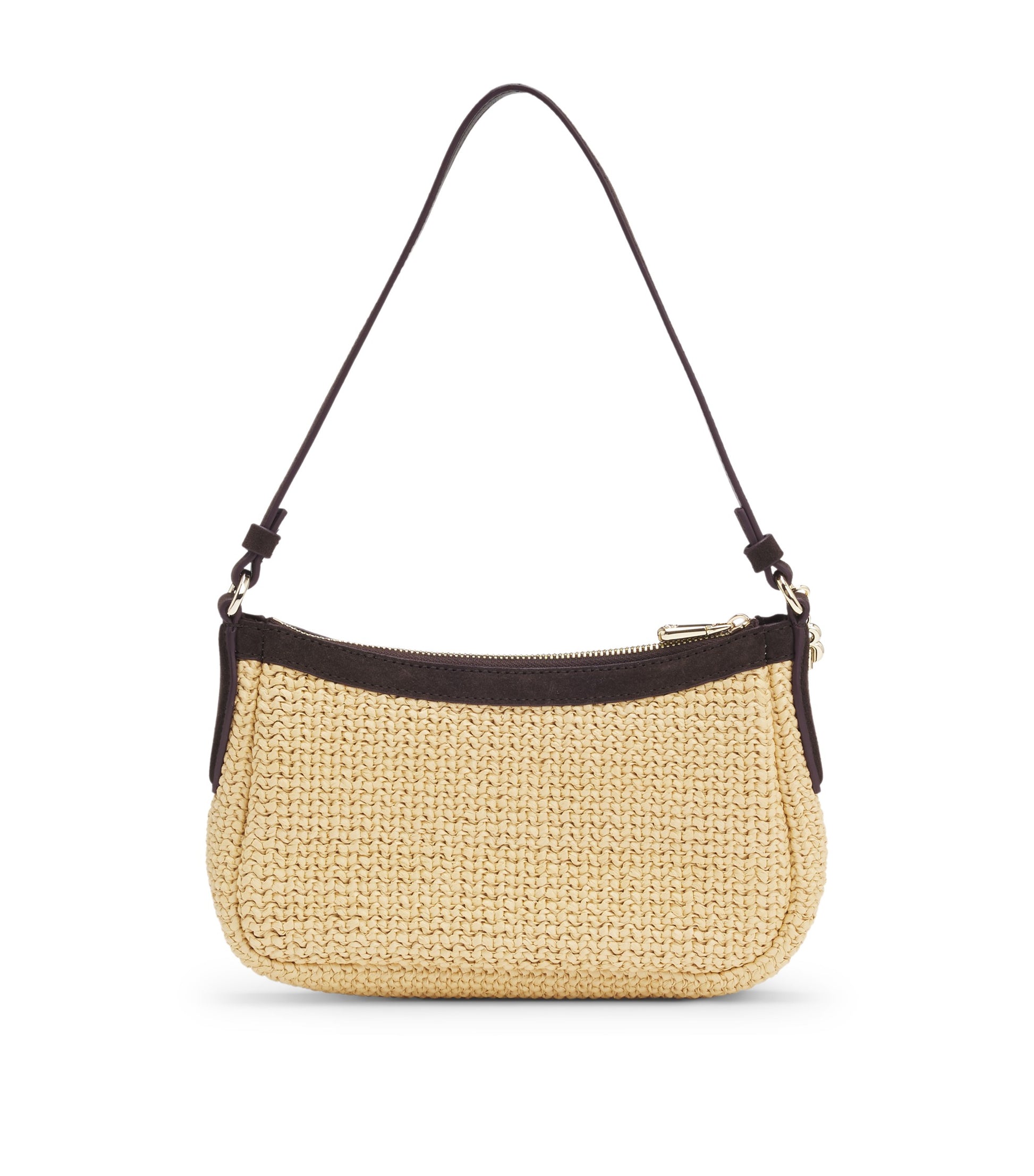 Raffia shoulder bag with Double B monogram charm