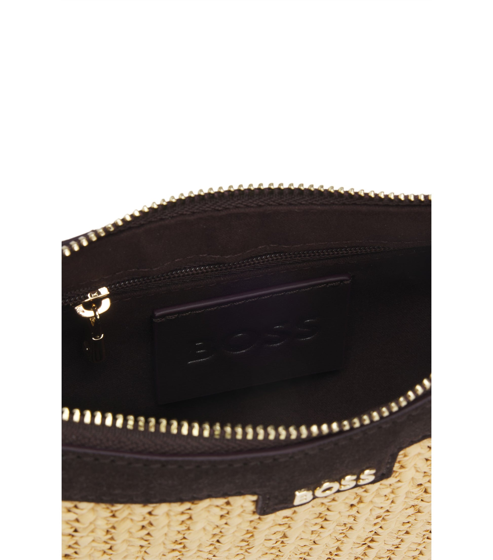 Raffia shoulder bag with Double B monogram charm