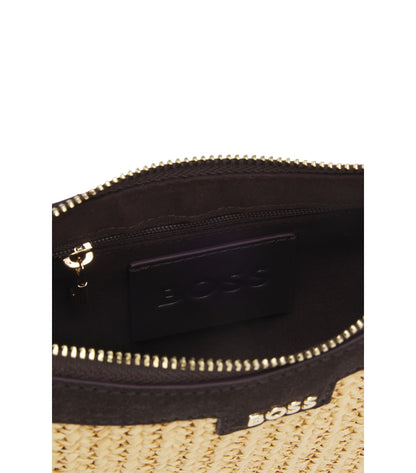 Raffia shoulder bag with Double B monogram charm