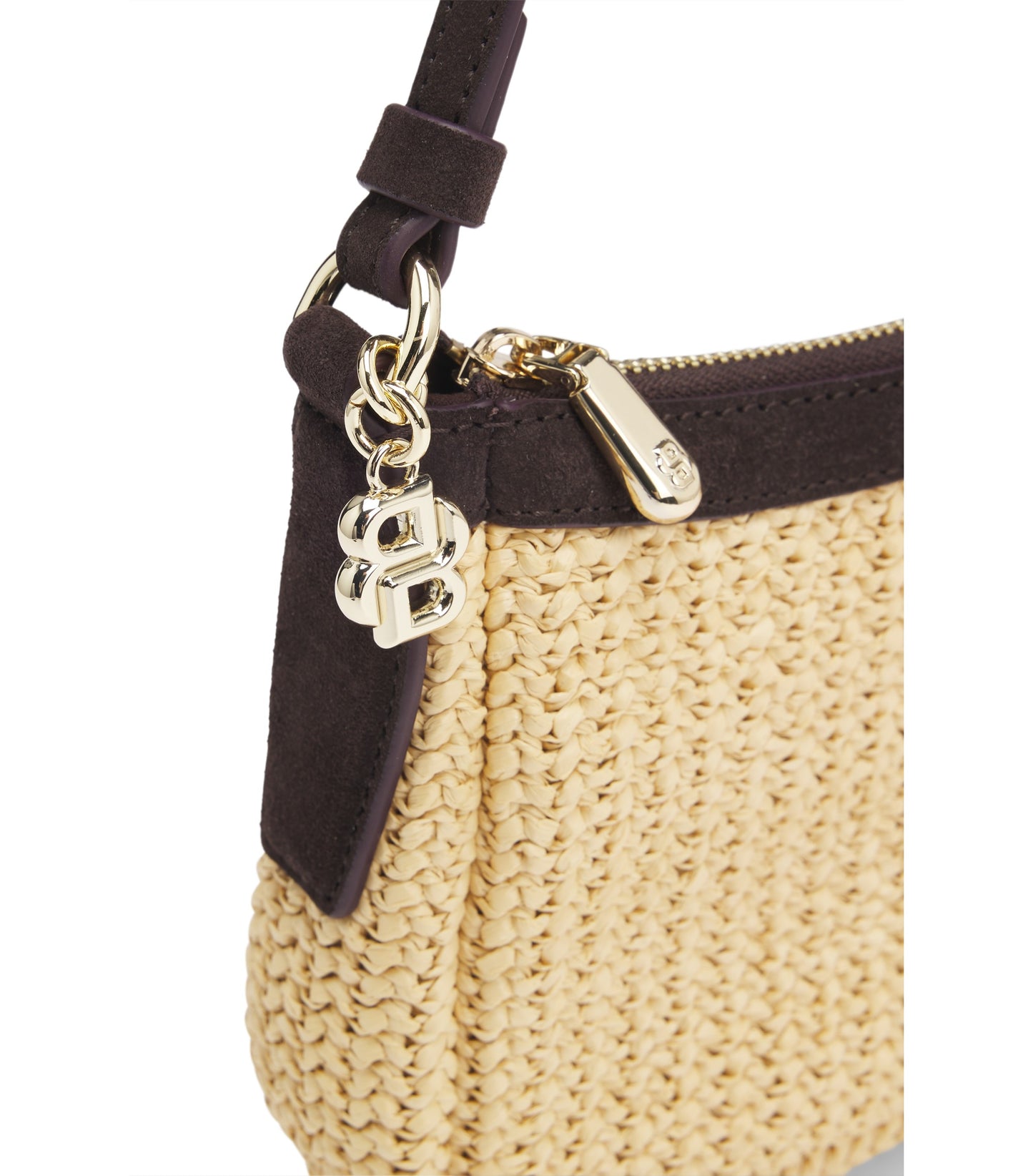 Raffia shoulder bag with Double B monogram charm