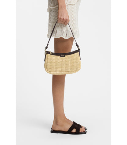 Raffia shoulder bag with Double B monogram charm
