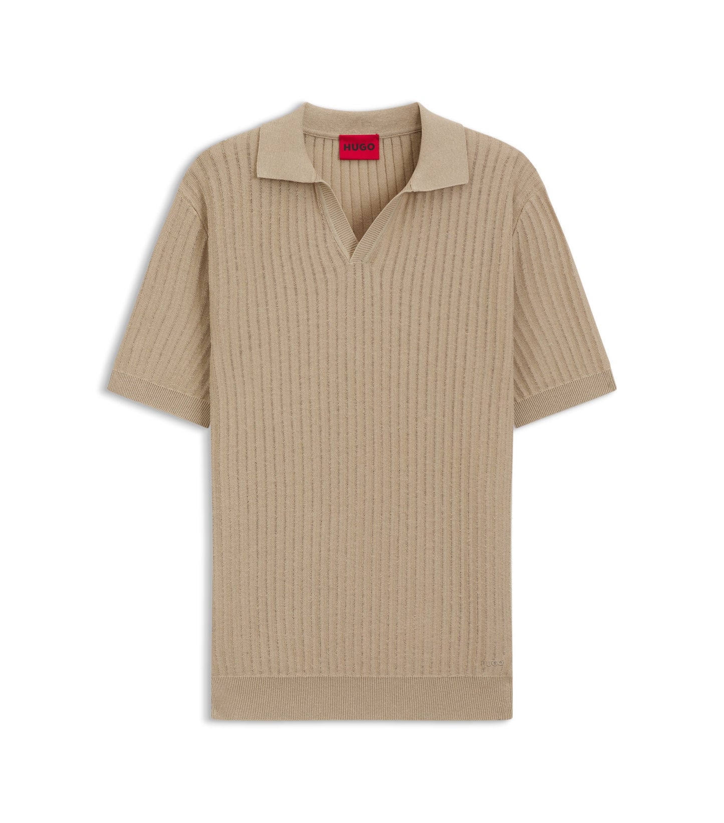 Johnny-collar knit polo in a cotton-linen jacquard