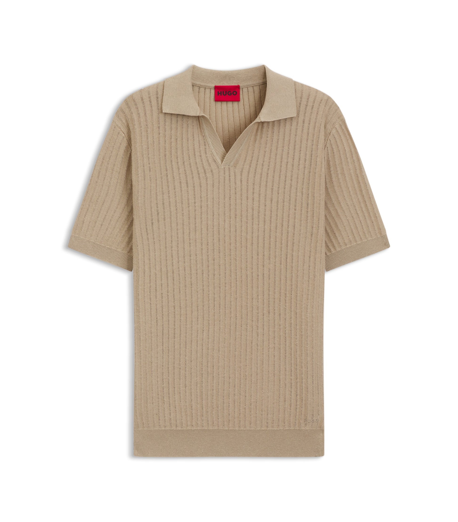 Johnny-collar knit polo in a cotton-linen jacquard