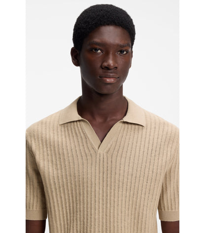 Johnny-collar knit polo in a cotton-linen jacquard
