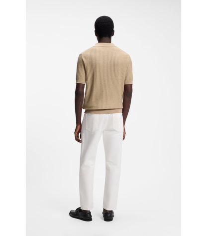Johnny-collar knit polo in a cotton-linen jacquard
