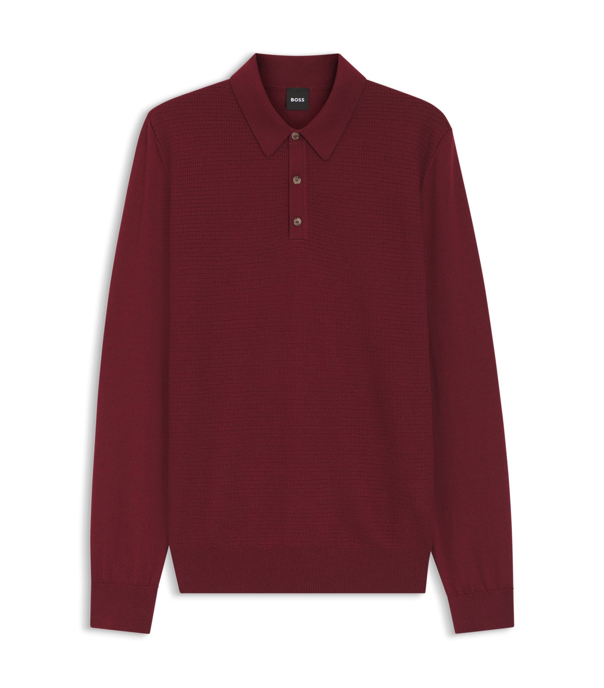 Mixed-structure knit polo in a wool blend