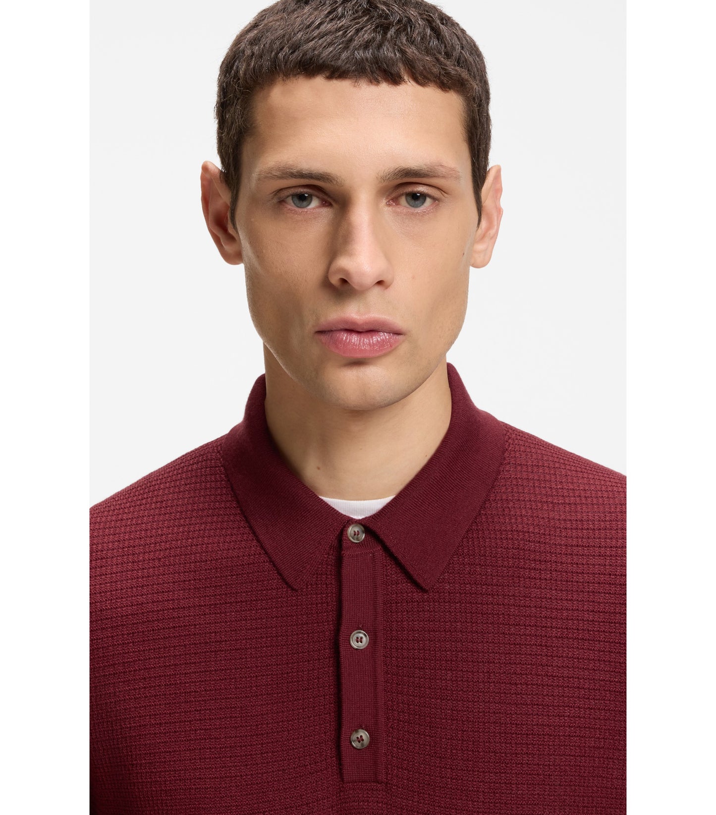 Mixed-structure knit polo in a wool blend