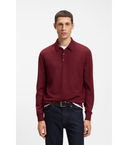 Mixed-structure knit polo in a wool blend