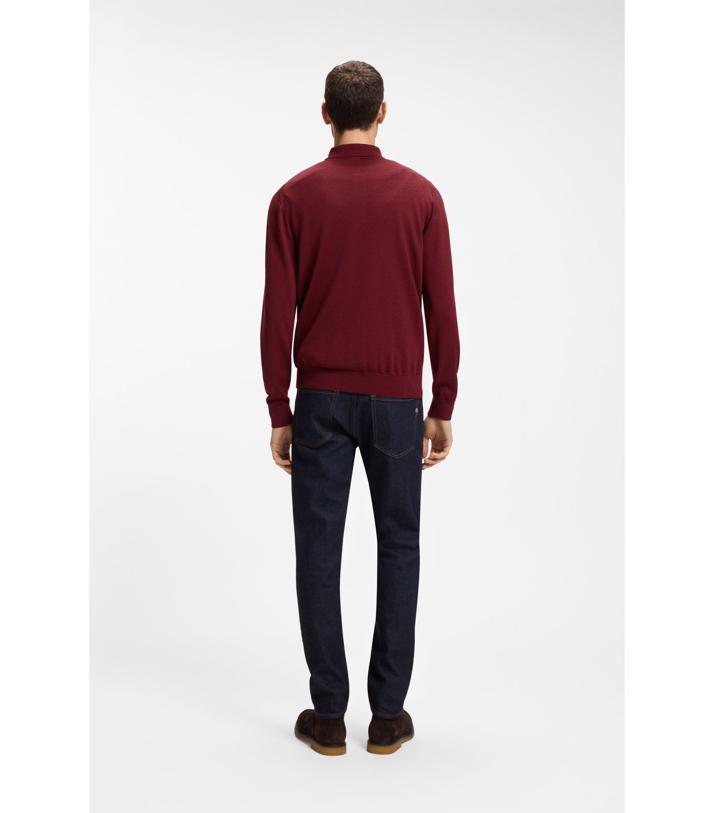 Mixed-structure knit polo in a wool blend