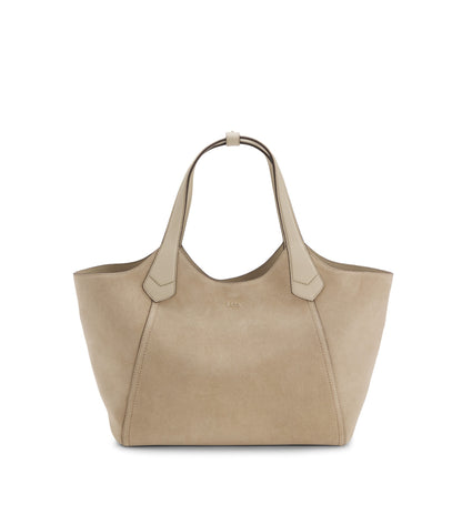 Tote bag in suede with textured-leather trims