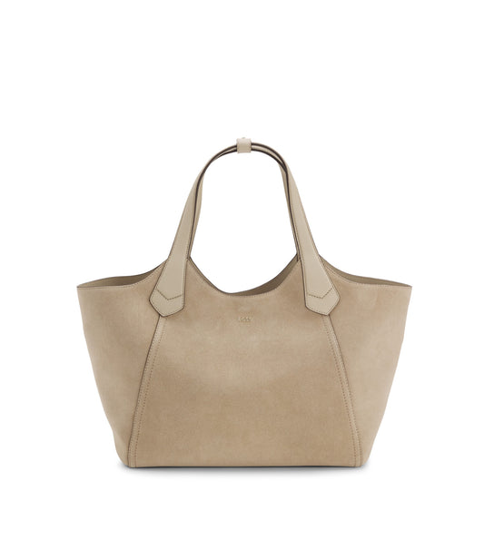Tote bag in suede with textured-leather trims