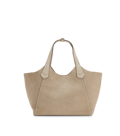 Tote bag in suede with textured-leather trims
