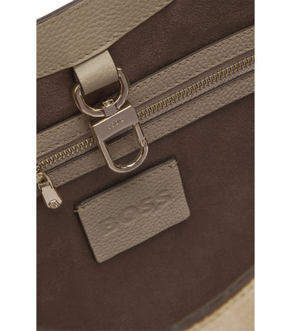 Tote bag in suede with textured-leather trims