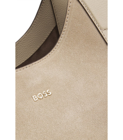 Tote bag in suede with textured-leather trims