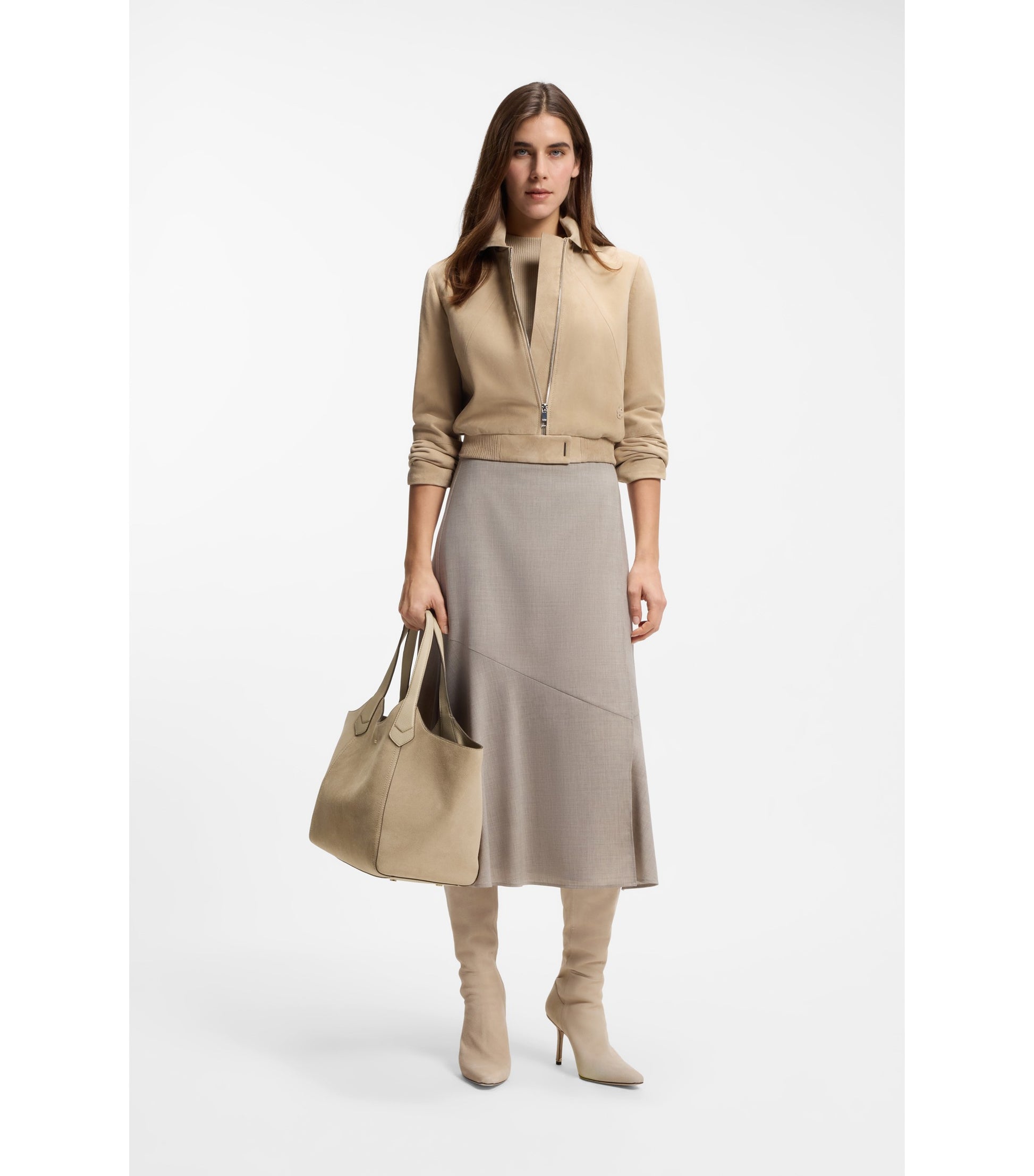 Tote bag in suede with textured-leather trims