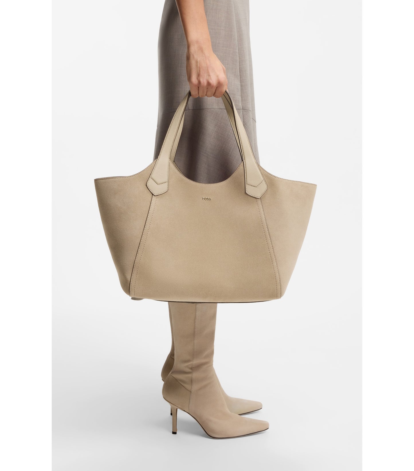 Tote bag in suede with textured-leather trims