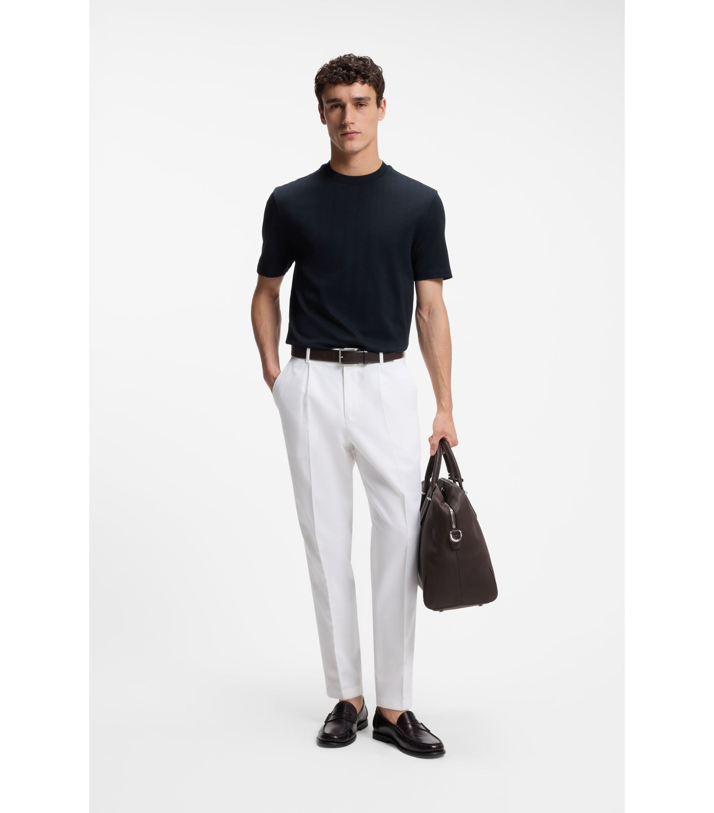 Regular-fit T-shirt in cotton with raised jacquard structure
