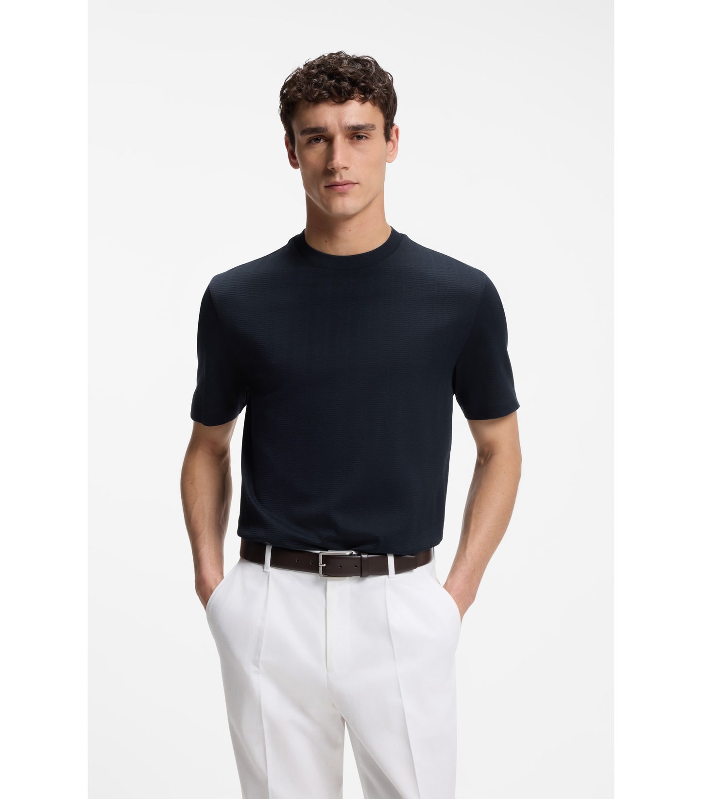 Regular-fit T-shirt in cotton with raised jacquard structure