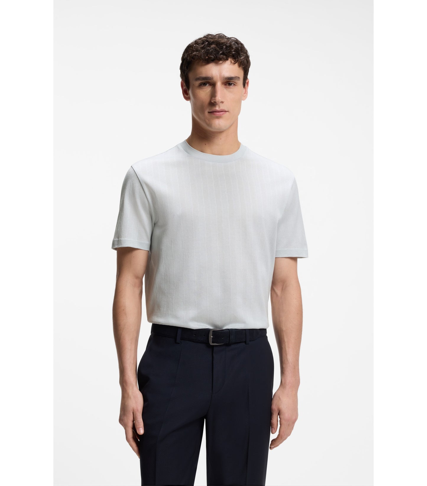 Regular-fit T-shirt in cotton with raised jacquard structure
