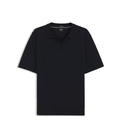 Merino-wool knit polo with Johnny collar