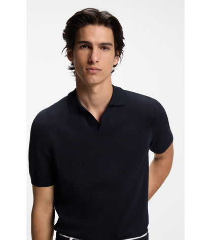 Merino-wool knit polo with Johnny collar