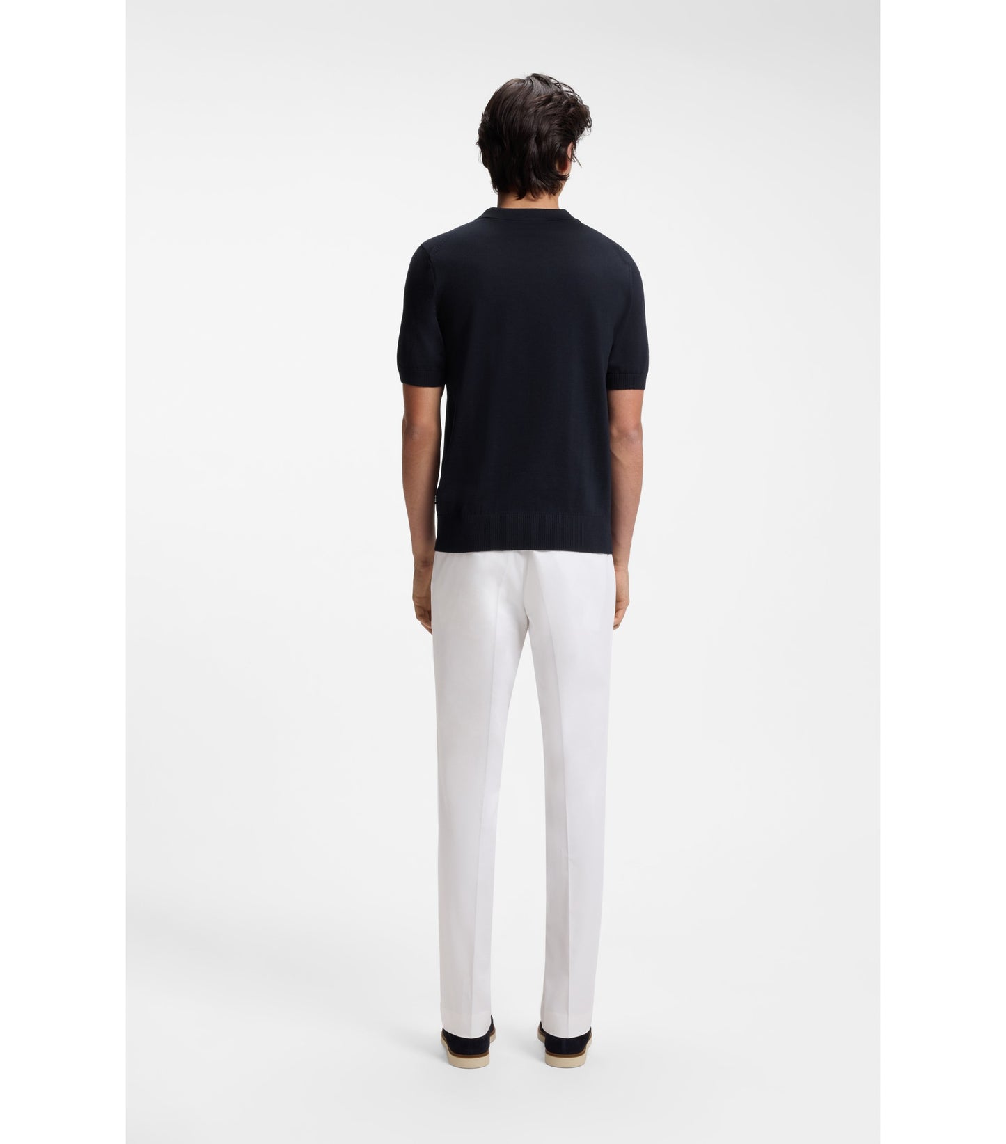 Merino-wool knit polo with Johnny collar