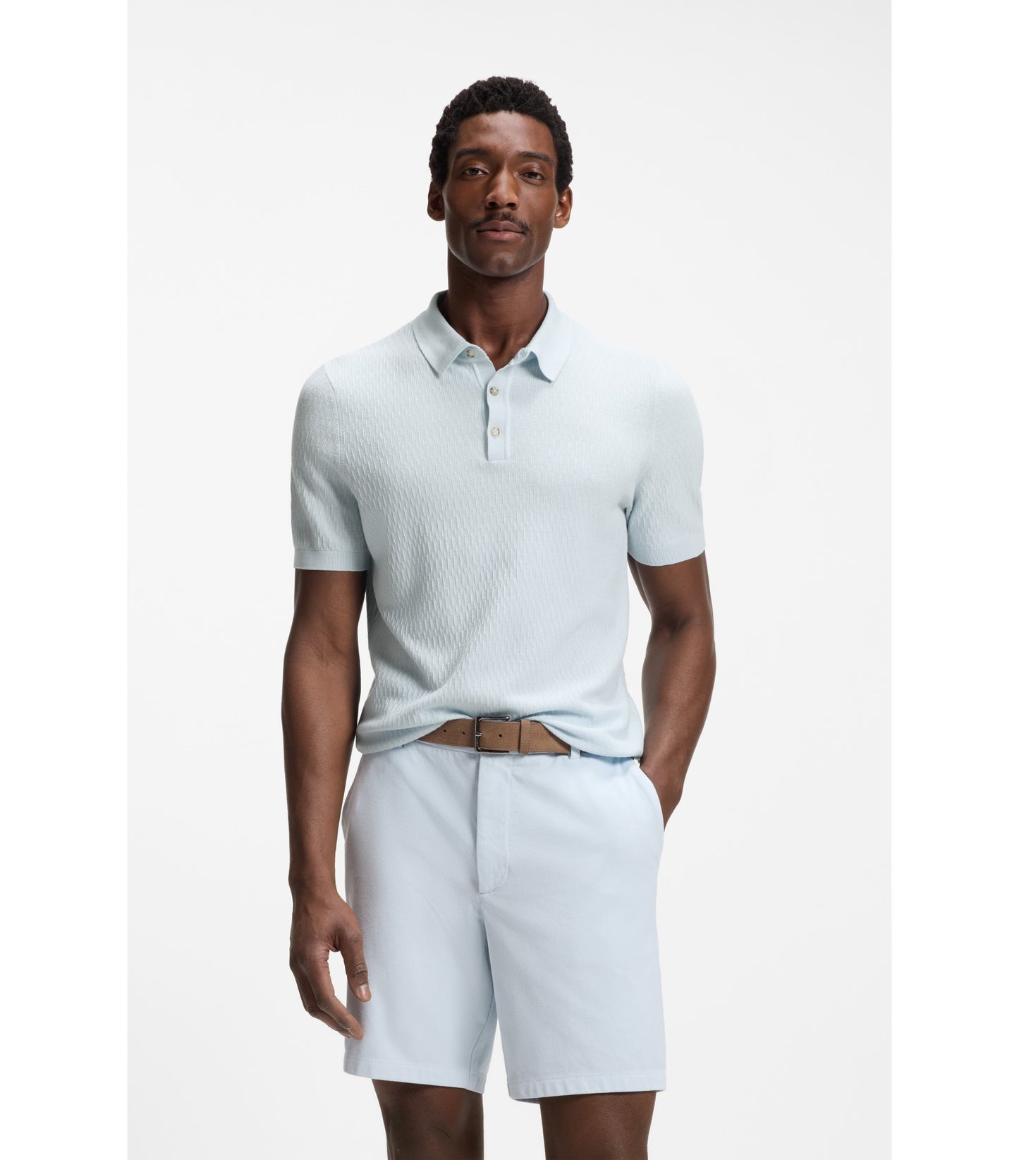 Regular-fit knit polo in structured fabric