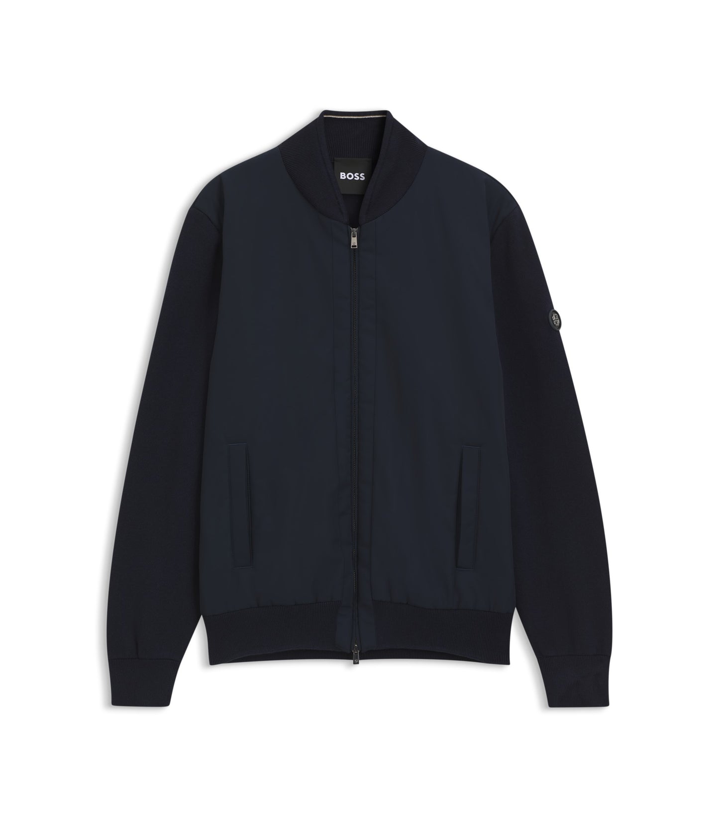 Cotton-knit hybrid jacket with bomber collar