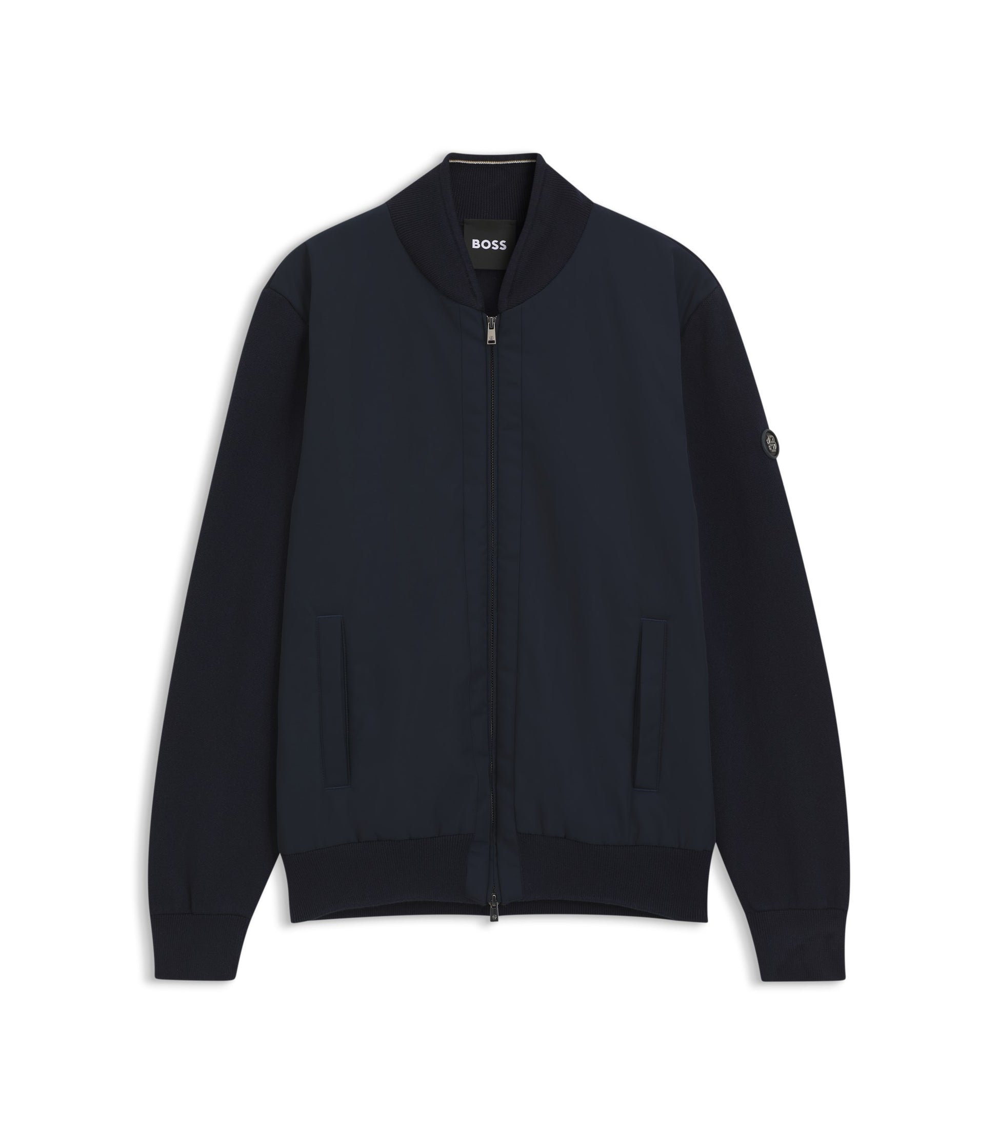 Cotton-knit hybrid jacket with bomber collar