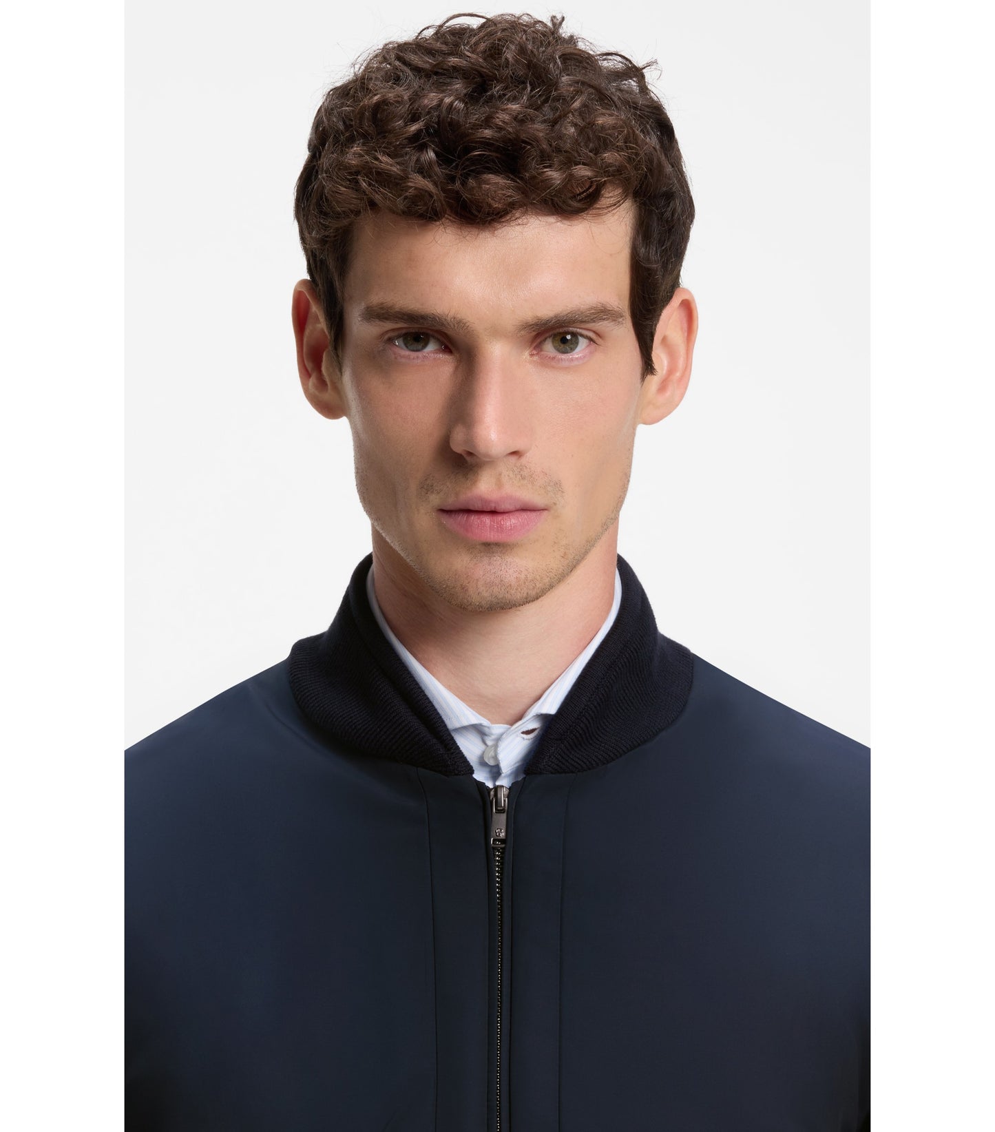 Cotton-knit hybrid jacket with bomber collar