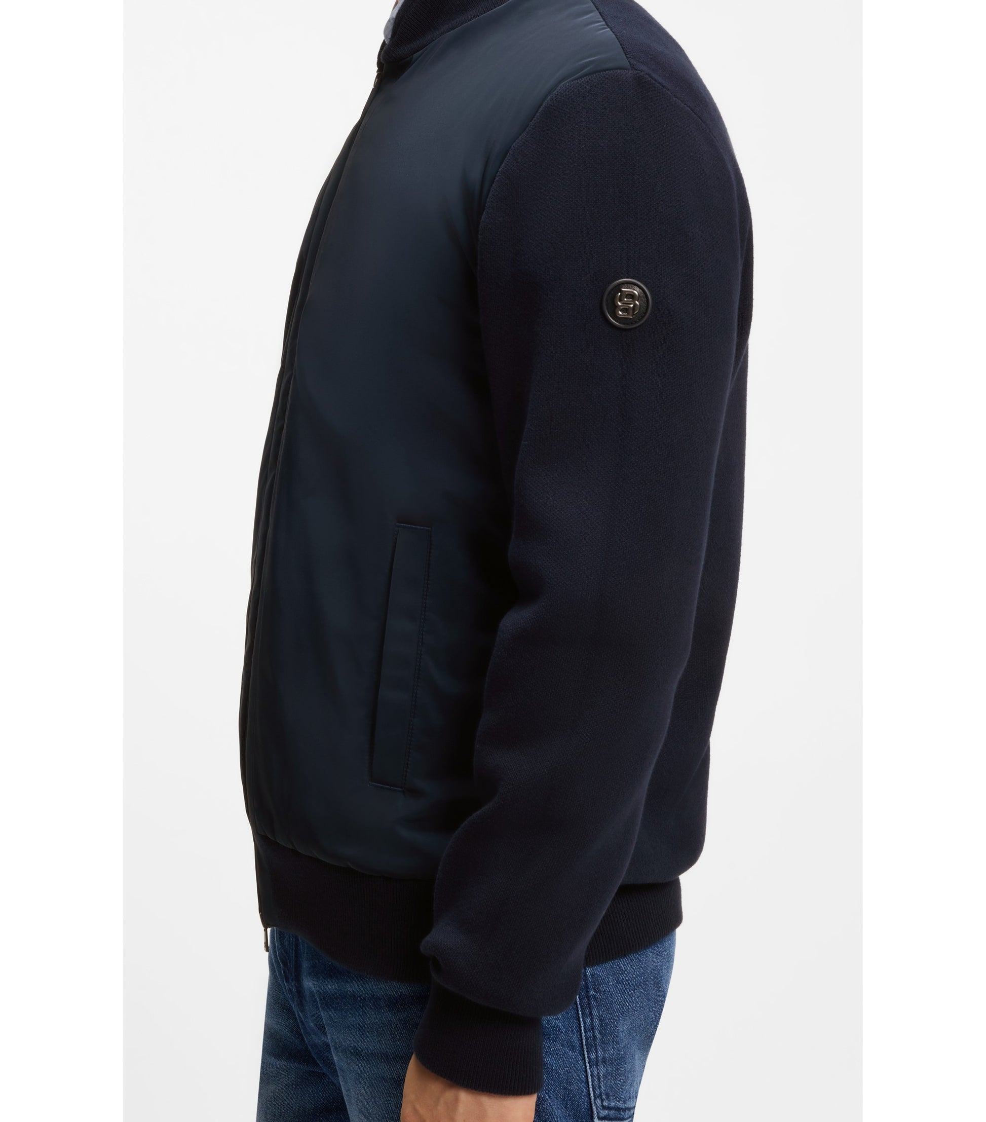 Cotton-knit hybrid jacket with bomber collar