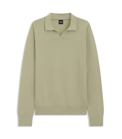 Knitted-cotton sweater with Johnny collar
