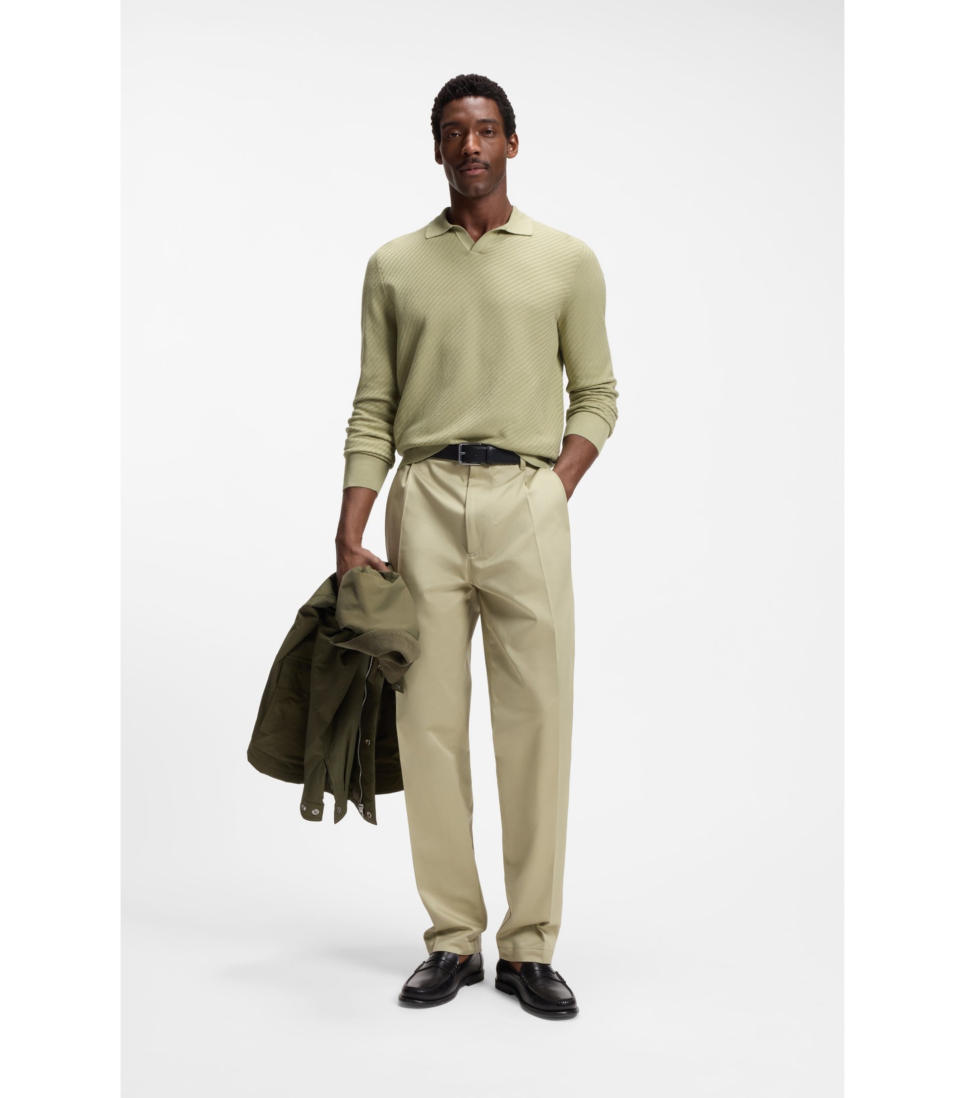 Knitted-cotton sweater with Johnny collar