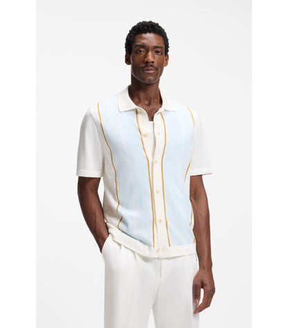 Colour-blocked cardigan with wing collar